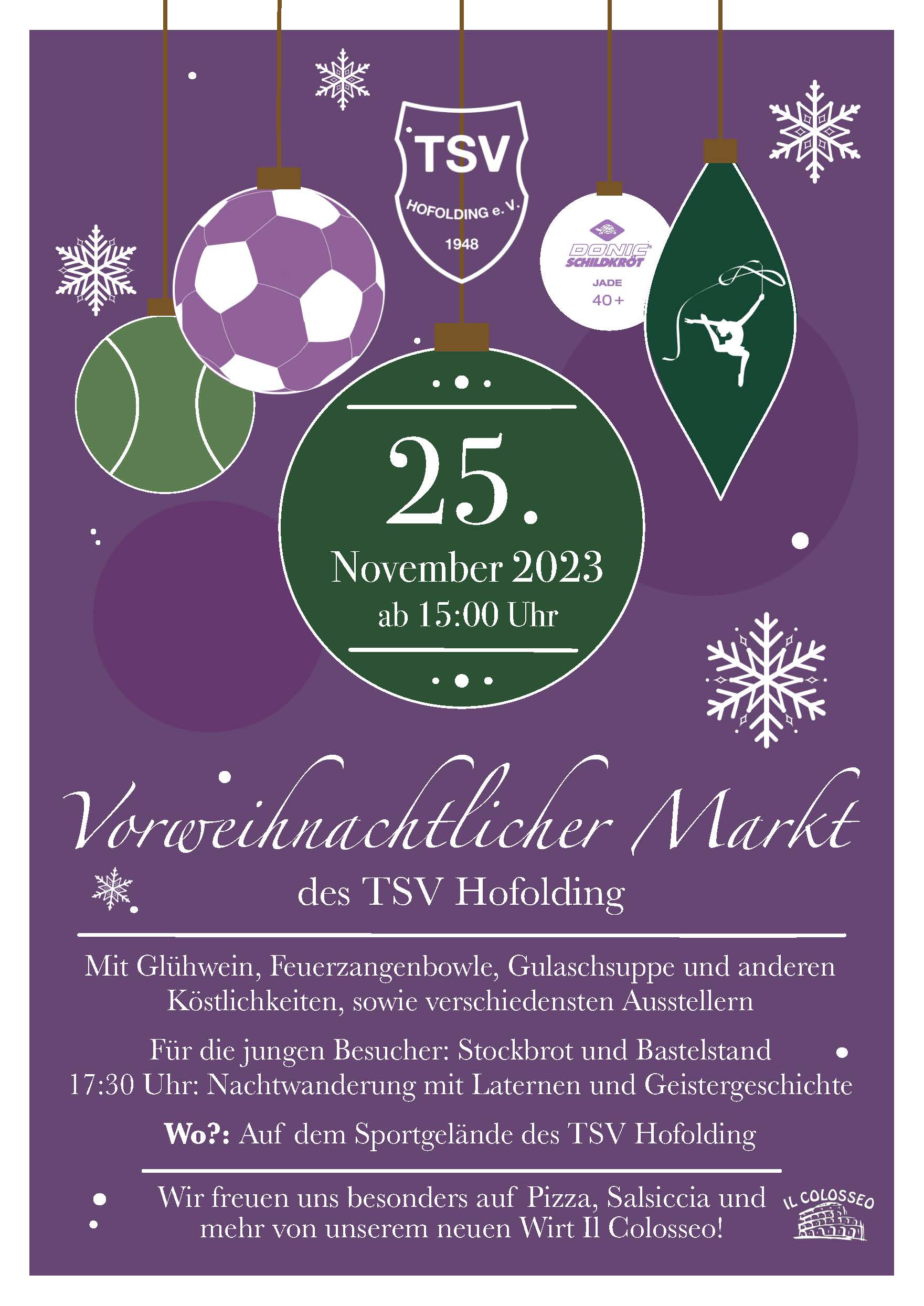Plakat Weihnachtsmarkt des TSV Hofolding am  25.11.2023