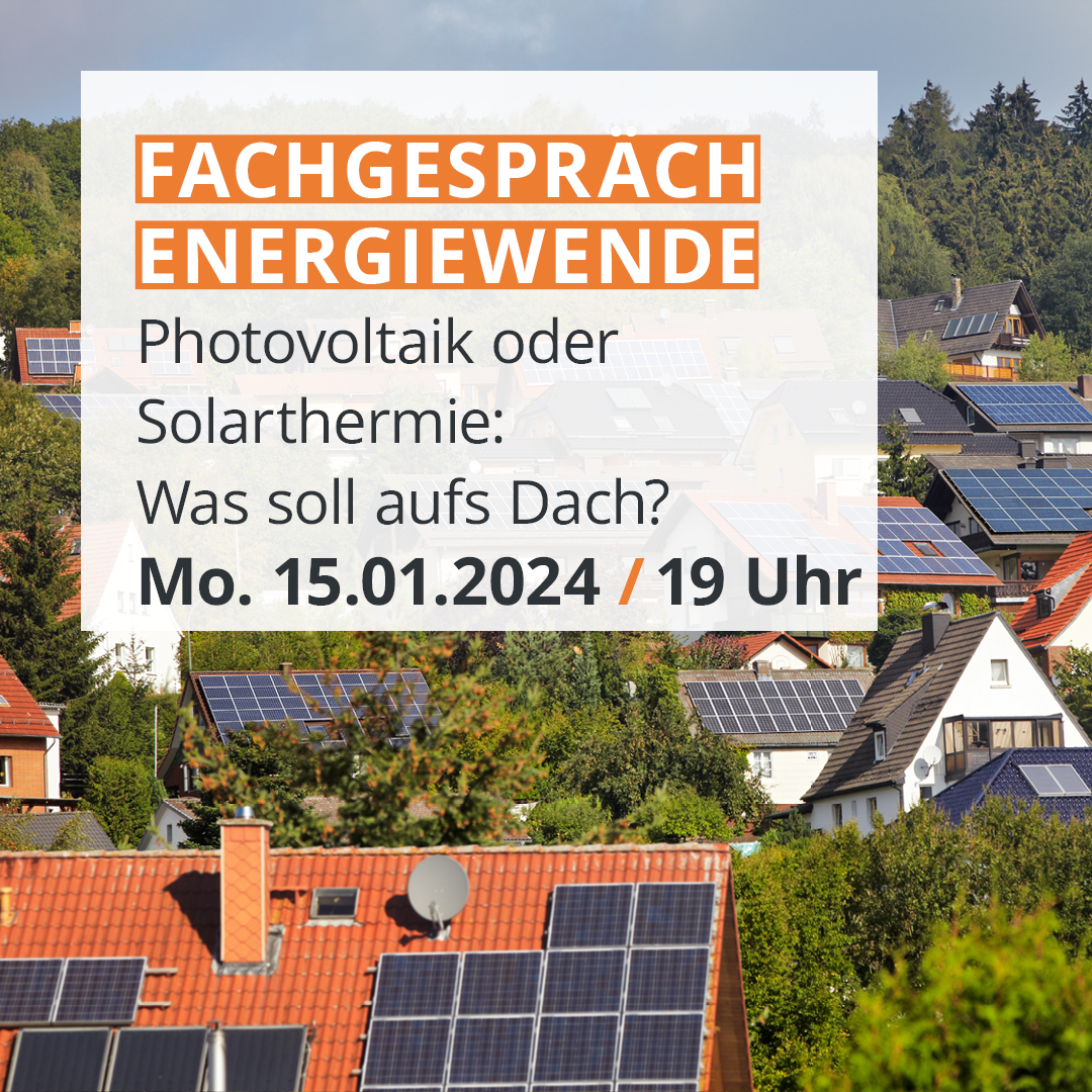 Plakat für Termin Fachgespräch Photovoltaik oder Solarthermie 15.01.24